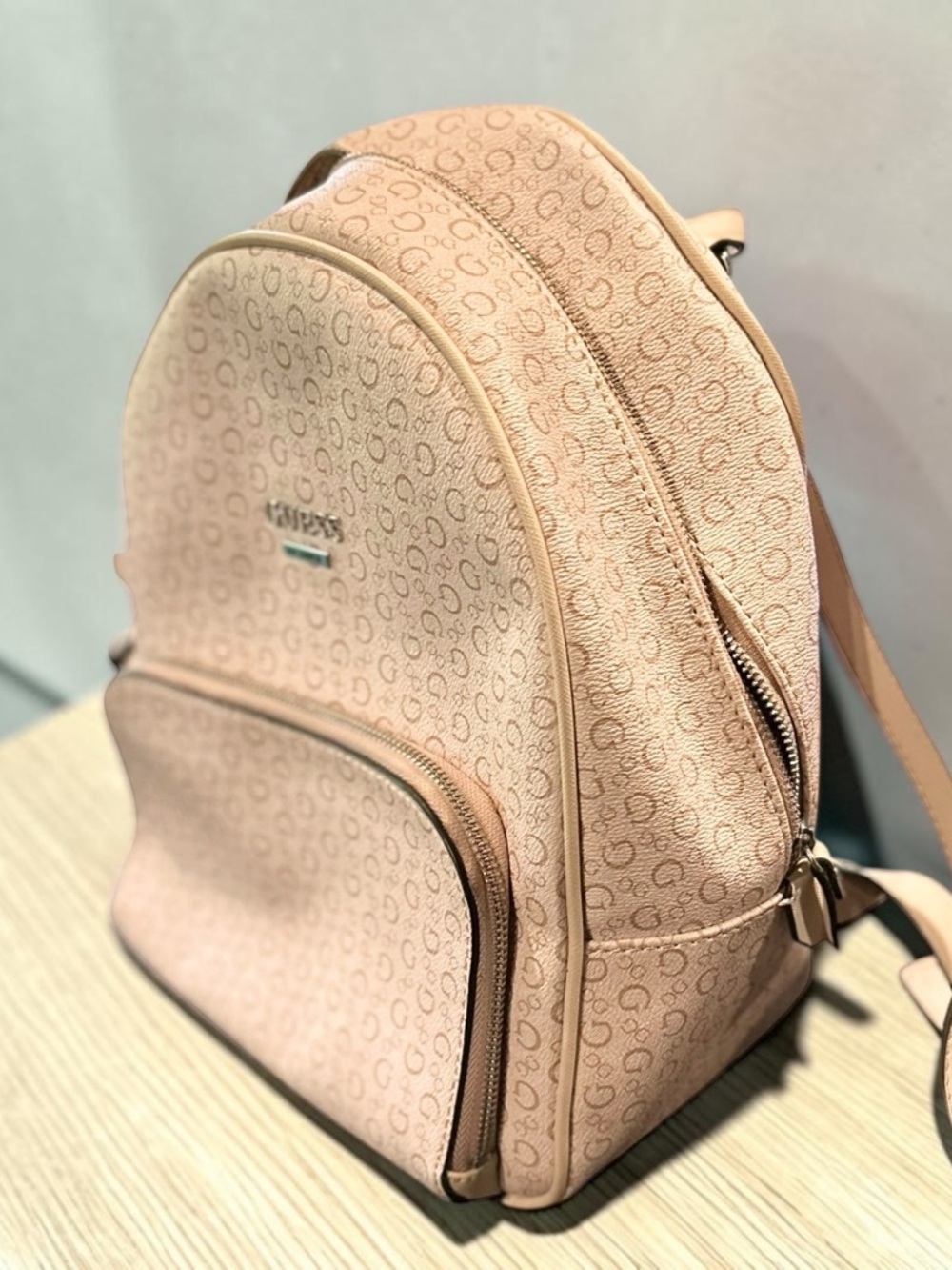 Guess Mini Backpack Blush Pink Monogram Logo Handbag Adjustable Strap Zip Purse